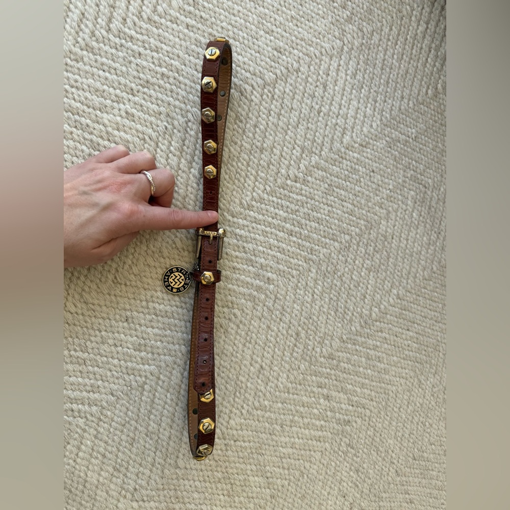 Vintage Streets Ahead Brown Leather Gold Studded Belt - Picture 5 of 10